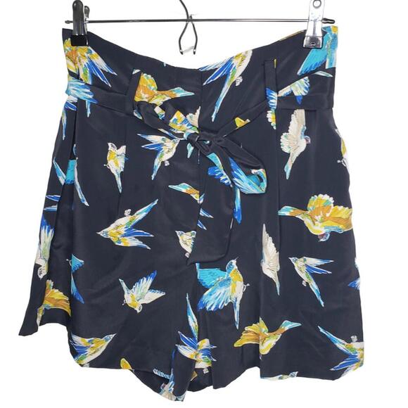 Zara Women's Sz M Navy Humming Bird Printed Satin Chino Short(1732) - Picture 1 of 5
